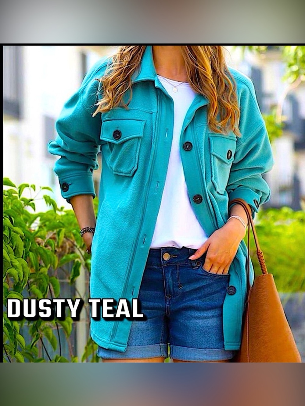 🍒BOGO50%🍒🆕💙ZENANA: DUSTY TEAL Oversize Fleece Shacket w/Elbow Patch MEDIUM